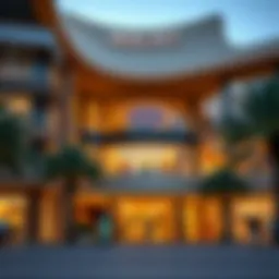 Exterior view of Mercato Mall showcasing its unique architectural design