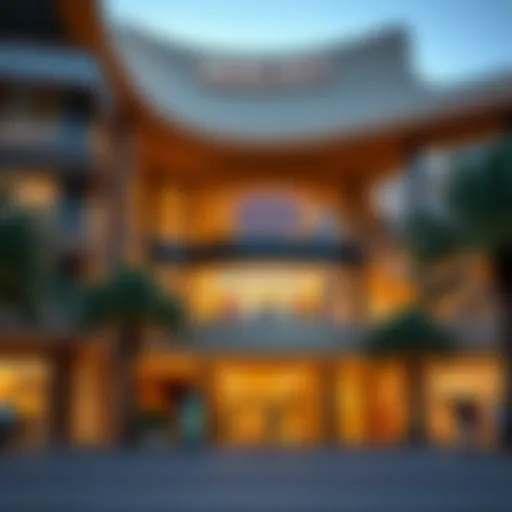 Exterior view of Mercato Mall showcasing its unique architectural design