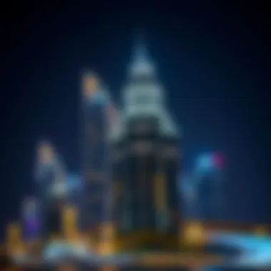 Illuminated Central Towers of Dubai at Night Night view of Dubai's central towers illuminated