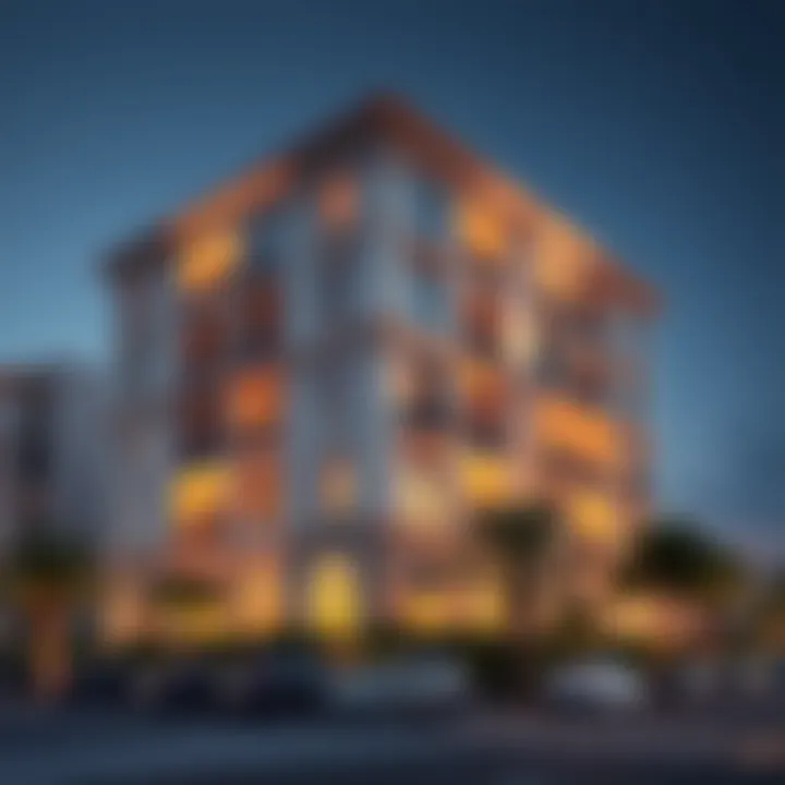 Stunning exterior view of Noor Apartments highlighting architectural features