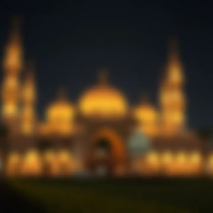 Decorated mosque at night