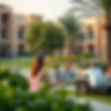 Community Life in a Dubai Neighborhood Community park in a Dubai neighborhood with families enjoying their time