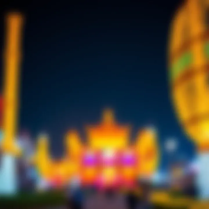 A beautiful evening view of the festival illuminated with lights.