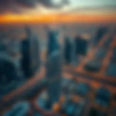 Aerial view of Dubai highlighting the Stadium Point Building's location