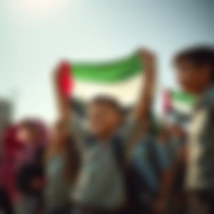 A group of students participating in UAE Flag Day celebrations at school