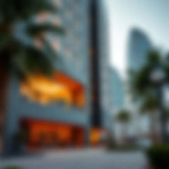Exterior shot highlighting the unique facade of the Sunrise Building