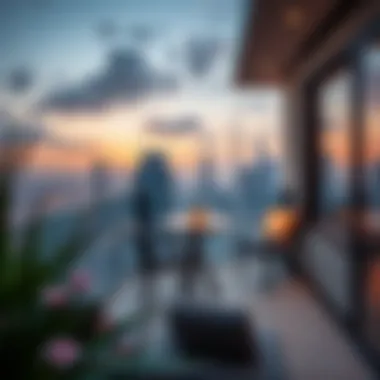 Luxury apartment balcony with city views