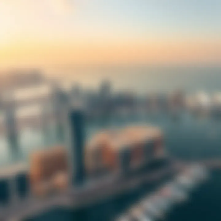 An aerial view of the iconic Dubai Marina skyline