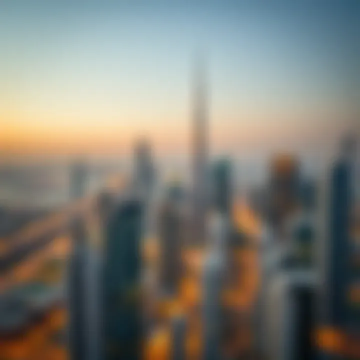 Overview of Dubai skyline with serviced apartments highlighted