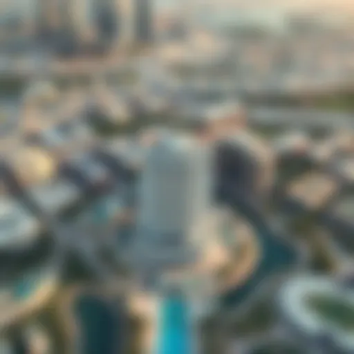 Aerial view of Dubai showcasing its first building
