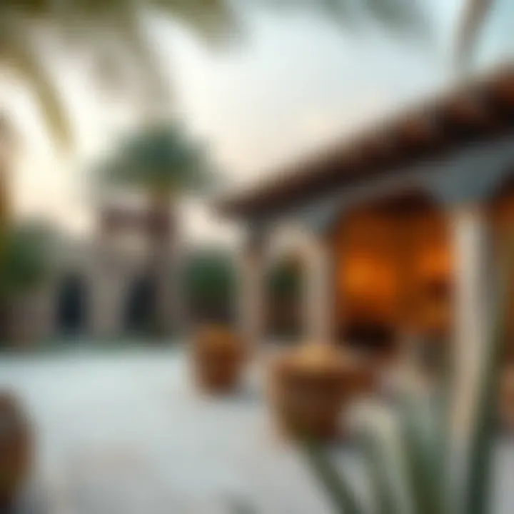 Cultural elements integrated into palm garden settings within Dubai
