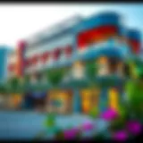 Modern school building exterior with vibrant architectural design