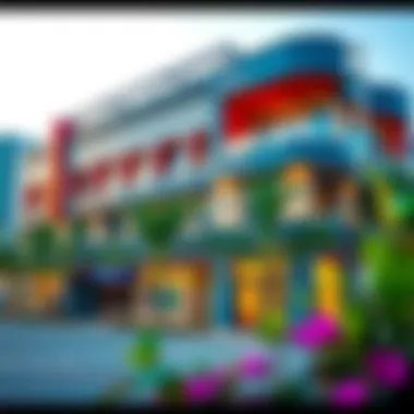 Contemporary Educational Facilities in Town Square Modern school building exterior with vibrant architectural design