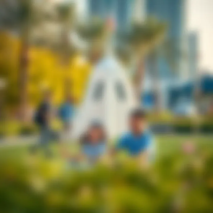 Families enjoying recreational activities in Town Square Park