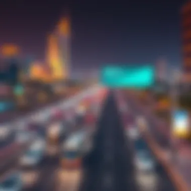 Smart Traffic Management in Dubai An aerial view of smart traffic management technology in Dubai