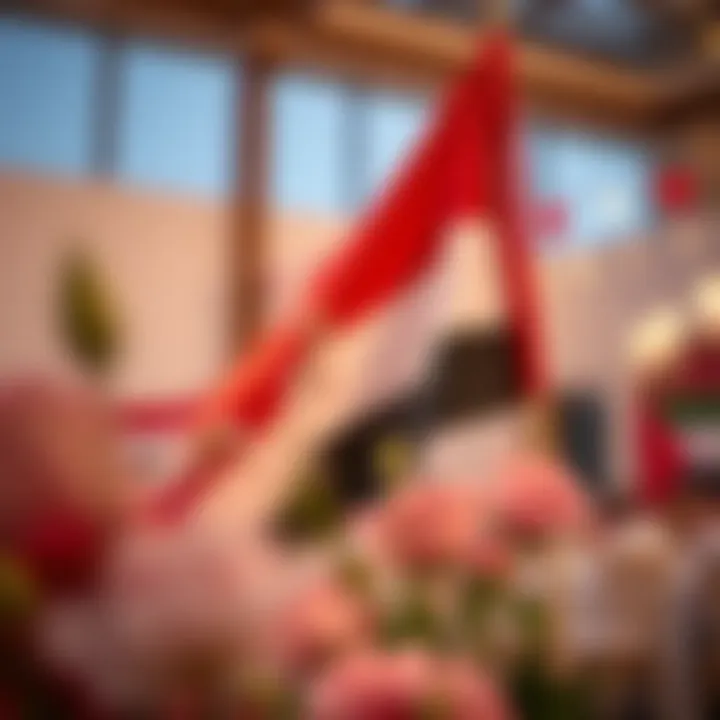 The UAE flag adorned with flowers during a festive occasion
