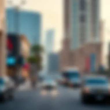 Cultural Landmarks on a Dubai Street A busy street in Dubai with cultural landmarks