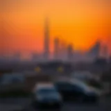 Sunset view over Dubai skyline signaling Iftar time
