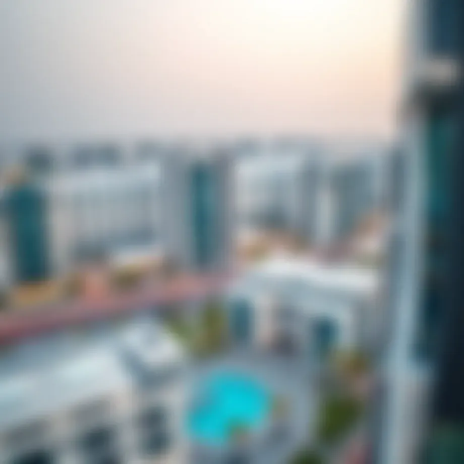 Aerial view of a prominent freehold development in Dubai showcasing modern architecture