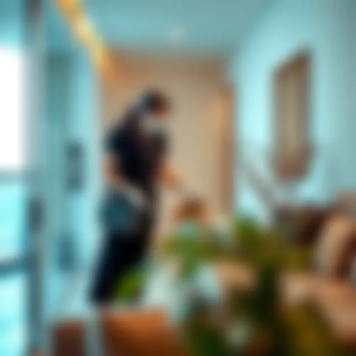 Maid service in action within a modern apartment