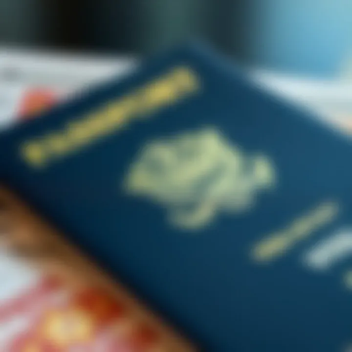 Close-up view of a passport with visa stamps