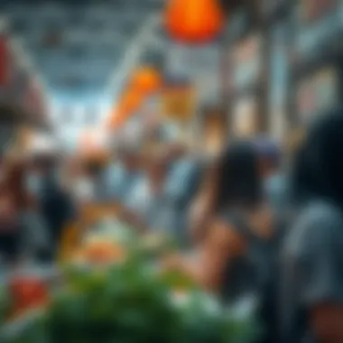 A bustling market scene highlighting consumer engagement in the Viva Market