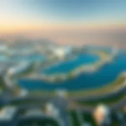 Aerial view of Yas Island showcasing its stunning architecture and landscape.
