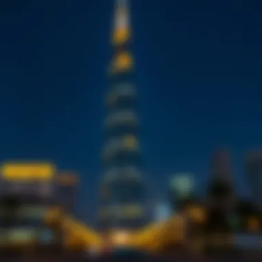 Yes Tower illuminated at night, showcasing its prominence